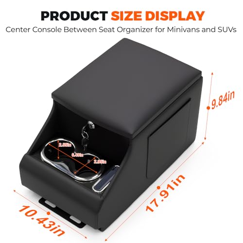 UTV Center Console Between Seat Organizer for Polaris Ranger 1000/XP/Crew 2017-2026, for Ranger XP 900/Crew 2013-2019 Seat Armrest Storage Box with Phone Holder& Dual Cup Holders with Locking - size: UTV Center Console