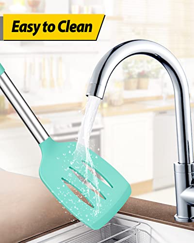 Pack of 2 Silicone Solid Turner, Non Stick Slotted Kitchen Spatulas, High Heat Resistant BPA Free Cooking Utensils, Ideal Cookware for Fish, Eggs, Pancakes(Green) - color: Green