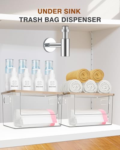 Trash Bag Holder, Acrylic Garbage Bag Dispenser with Bamboo Top, Extra Large Trash Bags Dispenser Under Sink for Kitchen, Pantry, Laundry Room, Cabinet Organizer and Storage (1 PACK) - size: XL-1 Pack