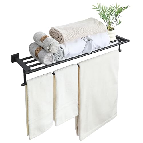 Alise 32 Inch Towel Racks for Bathroom Wall Mounted,Bathroom Towel Rack with Tower Bar,Double Towel Racks for Bathroom,SUS304 Stainless Steel Bathroom Towel Holder Matte Black - color: Matte Black, size: 32-Inch