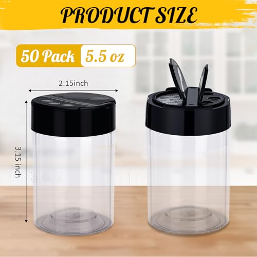 50 Pack 5.5 oz Spice Jars Plastic Clear Empty Bottles with Shaker Lids Bulk Reusable Seasoning Containers for Herbs Spices Powders Glitter - size: 5.5 oz