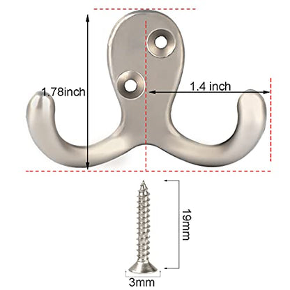 IBosins 28 Pack Heavy Duty Double Prong Coat Hooks Wall Mounted with 56 Screws Retro Double Hooks Utility Hooks for Coat, Scarf, Bag, Towel, Key, Cap, Cup, Hat - color: 28 Pcs Silvery