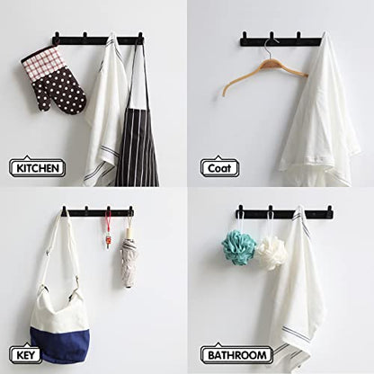 4 Hooks Matte Black Bathroom Towel Hooks Mounted Wall Adhesive Heavy Duty Farmhouse Bath Coat Stick on Rack Hat Wall Hook Sticky Black Kitchen Robe Rack Coat Hook Black 4 Hooks Rack Towel for Bathroom - color: Black, size: 13.19*1.18*1.38 inch（4hooks）