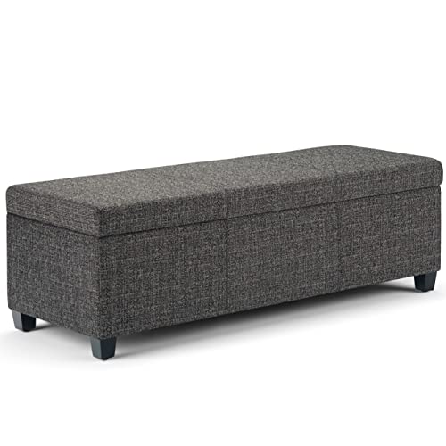 SIMPLIHOME Avalon Storage Ottoman Bench - 48" Wide x 16" High Upholstered Tweed Look Fabric Rectangular Lift-Top Ottoman in Dark Grey, Contemporary Storage Bench for Living Room with High-Density Foam - color: Dark Grey, size: 18"D x 48"W x 16"H