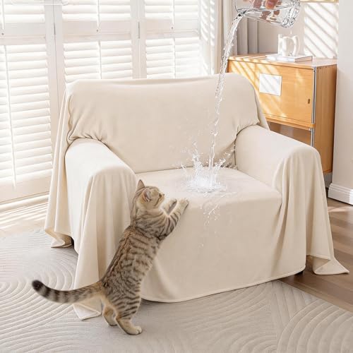 Waterproof Non Slip Armchair Couch Cover, Cat-Scratch Resistant Single Sofa Couch Covers for Dogs 1 Cushion, Accent Chair Couch Protectors Slipcover, Couch Cover Blanket Throws,71" x 91",Ivory - color: Ivory, size: 71*91inch