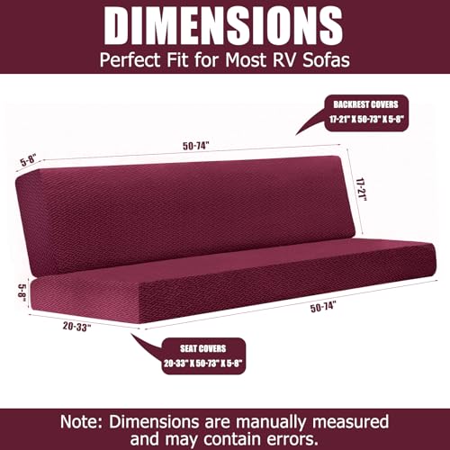 2 Piece RV Couch Covers for Sofa Bed, Stretch Elastic Camper Slipcover for RV Jackknife Sofa Bed, Washable Anti-Slip Furniture Protector, Pet Friendly & Wrinkle Free(Burgundy) - color: Burgundy