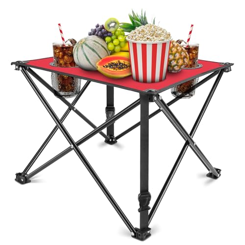 iMounTEK 1PC Foldable Camping Table with 2 Cup Holder, Portable Lightweight Picnic Table, Compact Travel Desk w/Carry Bag for Outdoor, Beach, Camping, Hiking - color: Red, size: 1PC