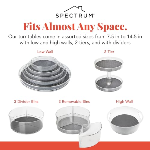 Spectrum Medium Lazy Susan Organizers 9.5 in Pack of 2 for Cabinet Pantry Table Rotating Kitchen Storage Spice Rack Fridge Organization, Charcoal Gray Spinning Turntable for Sauces Jams Condiments - size: Medium