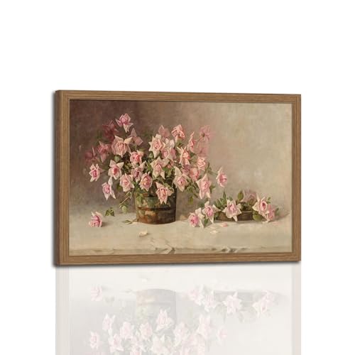 Framed Vintage Floral Wall Art Pink Flower Paintings Pictures Wall Decor Modern Farmhouse Roses Canvas Art Prints Rustic Retro Still Life Artwork For Bedroom Kitchen Living Room 12x16in - color: Flower Botanical Painting, size: 12x16 Inches
