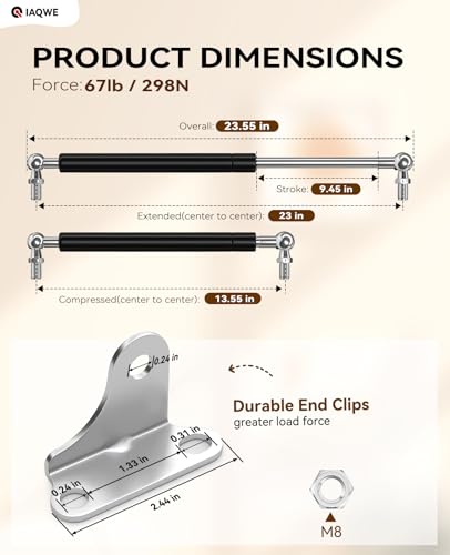 23 Inch 67Lbs 298N Gas Struts for RV Bed Toolbox Trash Bin Lid Trap Door Camper Storage Crate Basement Floor Hatch Canopy Shed Windows, DIY Gas Shocks Lift Kit with L Mount Brackets, 2 Pcs by IAQWE