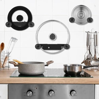 YONGAIJIA New Upgrade 4 Pack Adjustable Pot Lid Holder, Lid Organizer Fits 6" to 14" Lids, with Screw Hole Position and Sticky Wall Mounted Lid Storage Kitchen Cabinets, Cabinet Doors (Black) - color: Black