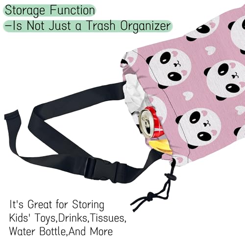 Lovely Panda Car Garbage Bag,Hearts Waterproof Small Car Trash Bag Hanging Back of Seat,Drawstring Hanging Car Trash Bag with Adjustable Buckle for Car Accessories - color: Lovely Panda
