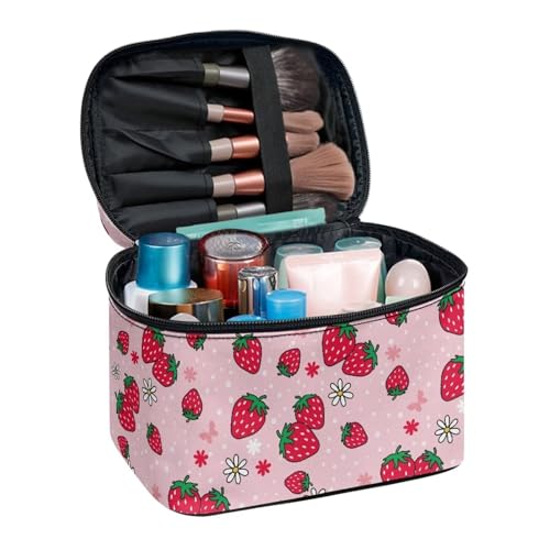 Flashideas Cute Strawberry Cosmetic Bag Large Capacity Travel Make Up Bag Double Zippers Can Hold Makeup Brushes Skincare Toiletry Bag for Skincare Makeup Organizer Bag - color: Cute Strawberry 2