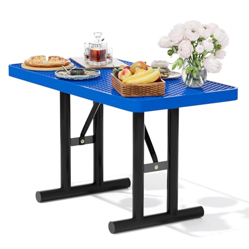 4FT Metal Picnic Tables for Outdoors, Commercial Rectangular Picnic Table for Outside, Park, Campfield, Patio, Garden, Yard, Thermoplastic Coating, Surface Mounted, Blue - color: Blue, size: 4FT Table