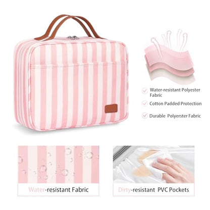 Bosidu Hanging Travel Toiletry Bag,Large Capacity Cosmetic Travel Toiletry Organizer for Women with 4 Compartments & 1 Sturdy Hook,Perfect for Travel/Daily Use/Christmas - color: M-light pink