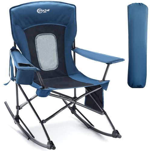 Portal Outdoor Rocking Chair Camping Folding Portable Rocker with Cup Holder Side Pocket Carry Bag, Support 350LBS (Mesh Blue) - color: 1 Pack-midnight Blue-mesh