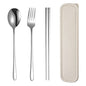 Xihuimay 3pcs Stainless Steel Chopsticks Fork Spoon Set with Travel Case Non-Slip Tabeware Pack Metal Portable Flatware Set Utensils Chinese Japanese Korean for Cooking Eating Dishwasher Safe, White