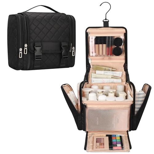 TANTO Hanging Toiletry Bag for Women, Travel Toiletries Bag Water-resistant Large Makeup Cosmetic Organizer with Hook Portable Bathroom Bag for Full-size Bottles,Travel Essentials (Black,Large) - color: Black