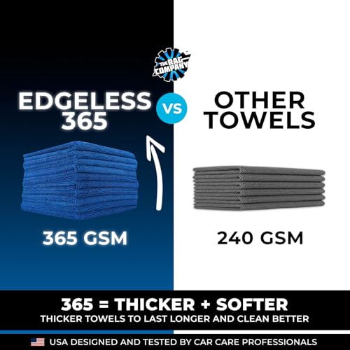 The Rag Company - Edgeless 365 Microfiber Towels (10-Pack) Premium 70/30 Blend, Professional Polishing, Wax Removal, Auto Detailing, 365gsm, 16in x 16n, Royal Blue - color: Blue