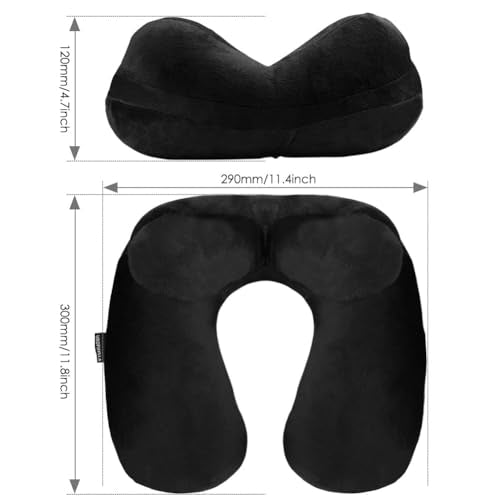 Inflatable Travel Pillow, Soft Velvet Inflatable Neck Pillow for Traveling, Airplanes, Train, Car, Office with Compact Bag, Breathable Washable Cover, Suit for Adults Sleeping - Black - color: Premium Black