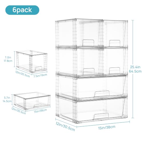 Vtopmart 6 Pack Stackable Storage Drawers, Easily Assemble Clear Plastic Organizer Bins, 2 Wide Drawers and 4 Medium Drawers for Pantry, Kitchen Cabinet, Bathroom, Closet Organization and Storage - style: 2 Wide+4 Medium