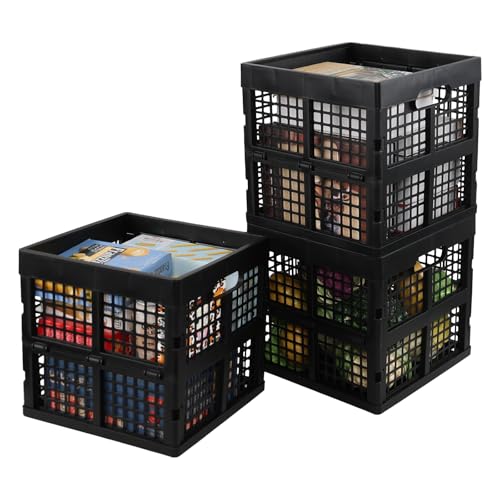 18 L Collapsible Storage Crates, Square Plastic Crates, Black, 3 Pack