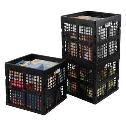 18 L Collapsible Storage Crates, Square Plastic Crates, Black, 3 Pack