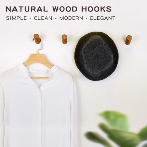 Felidio Wood Wall Hooks, 4 Pack Coat Hooks Wall Mounted, Rustic Wooden Heavy Duty Robe Hook Hat Rack, Hooks for Hanging Bathroom Towels Clothes Hanger (Walnut Wood) - color: A for Walnut Wood (pack of 4 units)