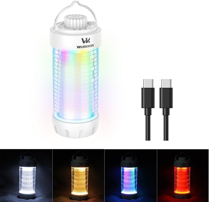 Wurkkos CL01 Camping Lantern Rechargeable, 550LM Waterproof Tent Light with Magnet Base, Up to 300H Runtime,Portable Lantern Flashlight with RGB light,Emergency Camp Light for Hurricane,Hiking,Camping - color: White