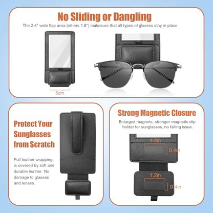 New 2 in 1 Sunglass & Photo Holder for Car, Strong Magnetic Leather Sunglasses Holder, Car Visor Picture Holder Clip, 2026 Upgraded No Fall No Slide Car Visor Accessories - size: 2 PCS