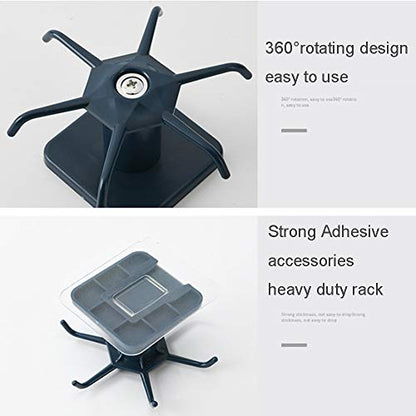 2pcs Under Cabinet Kitchen Utensil Hooks,360° Rotating Drilling Free Adhesive Utensils Hanging Rack for Tools/Towel/Knife (Black) - color: Black