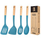 Silicone Cooking Utensils Set, Perfectly Angled for Frying, Mixing,Serving,Draining,Turning and Stirring, BPA-Free Matte Silicone, Wood Handles, Safe for Nonstick Cooking Surfaces,4 Pack (Blue) - color: Blue