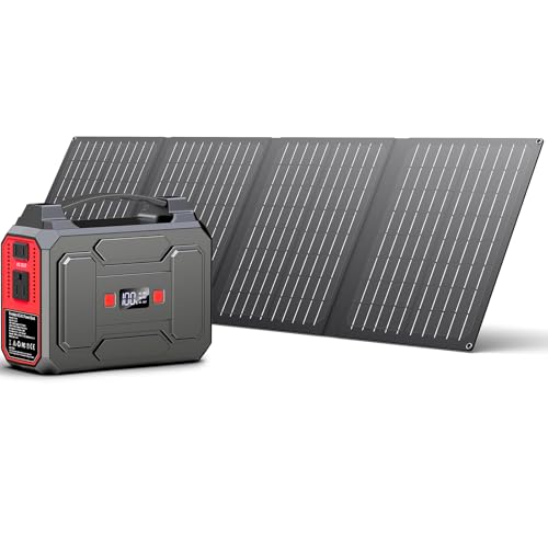 Solar Powered Generator 200W Peak/100W Rated, Portable Solar Generator Power Station with Solar Panels 40W Included, 146Wh Solar Power Bank with AC Outlet 110V for Home Use Camping Outdoor Adventure - color: Black & Red