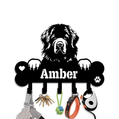 NIWAHO Dog Leash Holder Wall Mount Personalized Name - Custom Newfoundland Metal Sign with Bone Key Hooks, Pet Leash and Key Organizer for Entryway - color: Newfoundland