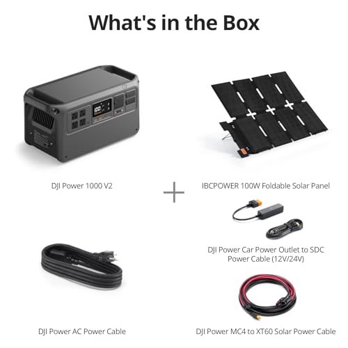 DJI Power 1000 V2 Portable Power Station, Solar Generator with IBCPOWER 100W Foldable Solar Panel, 1024Wh LFP Battery, 2600W Output, MC4 to XT60 Solar Power Cable, Camping, Road Trip, RV - color: Black-2