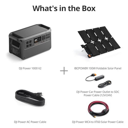 DJI Power 1000 V2 Portable Power Station, Solar Generator with IBCPOWER 100W Foldable Solar Panel, 1024Wh LFP Battery, 2600W Output, MC4 to XT60 Solar Power Cable, Camping, Road Trip, RV - color: Black-2