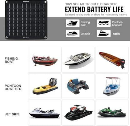 ECO-WORTHY Upgraded OBDII 10W Solar Battery Trickle Charger Maintainer-12V Waterproof Solar Panel Trickle Charger Kit with Portable Stand for Car Truck Boat Mower RV Trailer ATV Marine Battery - size: 10W