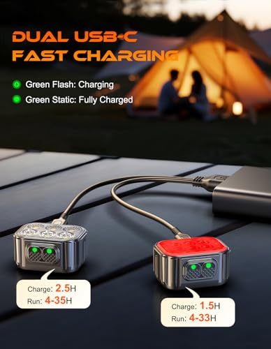 Cuvccn Bike Lights Super Bright, Rechargeable Bicycle Lights Set Multiple Modes, Waterproof Bike Lights for Night Riding/Cycling Safety, Front and Back Bike Reflectors Light, Long Battery Life - style: 6 Led*1