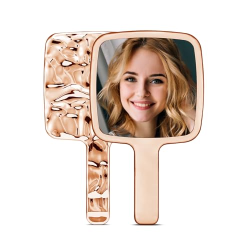 Handheld Mirror, Water Ripples Hand Mirror with Handle for Makeup, Square, Rose Gold, Small (4 x 7 inches) - color: Rose Gold, size: 7"L x 3.9"W