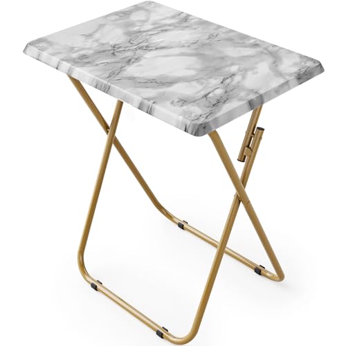 HUANUO Folding TV Tray Table -Stable Tray Table with No Assembly Required, TV Dinner Tray for Eating, Foldable Snack Tables for Bed & Sofa (Marbling) - color: Marble