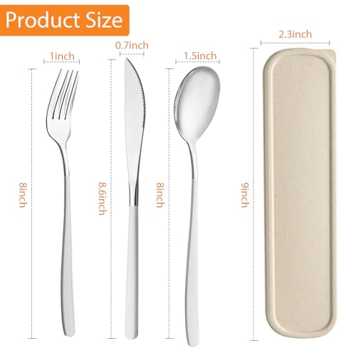 Travel Utensils with Case, 4pc Reusable Utensils Set with Case, Camping Utensil Set, Portable Silverware Lunch Utensils Set for Work Camping School (Beige) - color: Beige