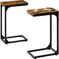QEEIG Narrow C Shaped Side Table Set of 2 Living Room Sets Slim Couch Tray Tables Skinny Thin Small Farmhouse 9.5 inch Width, Rustic Brown (017-24BN) - color: A. Brown, size: 9.5" Width