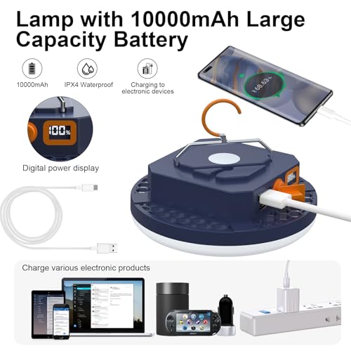 10000mAh Rechargeable Camping Light Insect Not Attract 4000LM Work Light White/Red/Pink/SOS Brightness Stepless Dimming, IP45 Waterproof Tent Light Power Failure for Halloween (Remote) - color: Remote