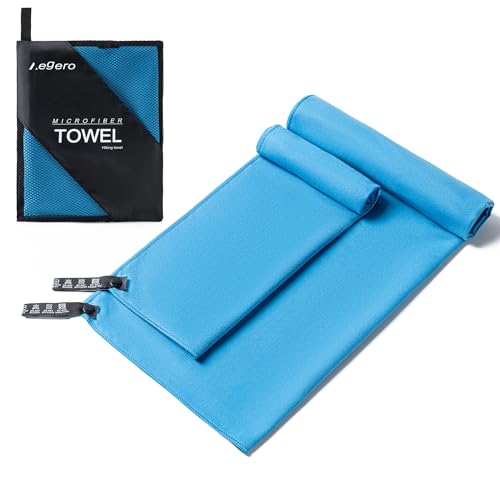 Aegero Camping Towel,2 Pack Microfiber Travel Sports Towel,Quick Dry - Super Absorbent - Ultra Compact -Ultra Soft - Lightweight.Suitable for Gym,Yoga,Trip,Beach, Shower, Backpacking,Pool(Blue) - color: Blue, size: L:30"x60"+12"x24"
