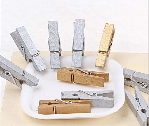 iKammo 50pcs Wooden Clothespins - Mini Gold Clothes Pins, 1.38 inch, Photo Pegs for Wrapping, Picture Hanging, Arts&Crafts, Photo Display (Gold, 3.5 * 0.7cm) - color: Gold, size: 3.5*0.7cm