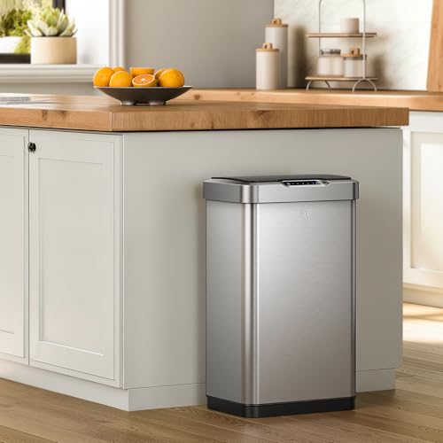 EKO Mirage-T 50 Liter / 13.2 Gallon Touchless Rectangular Motion Sensor Trash Can, Brushed Stainless Steel Finish - size: Mirage 50L - Stainless Steel