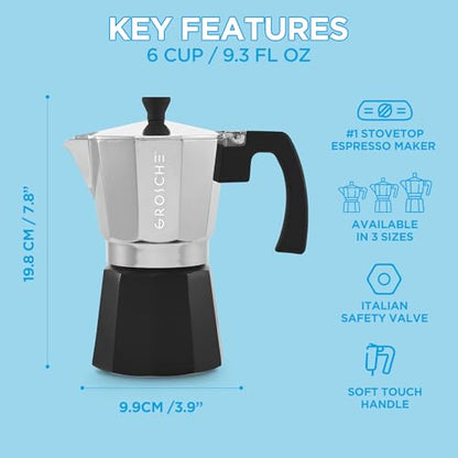 GROSCHE Milano Stovetop Espresso Maker Moka Pot Cuban Coffee Maker Stovetop Coffee Maker Moka Italian Greca Brewer Percolator | 6 Espresso Cup, Tuxedo - color: Tuxedo, Black, size: 6 espresso cups