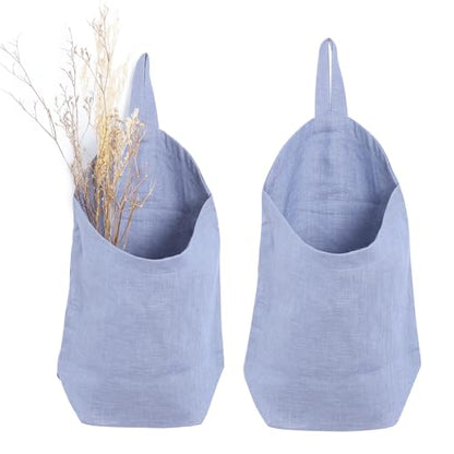 100% Linen Hanging Bags - 2 Pcs, Small Wall Storage Baskets for Kitchen, Bedroom, RV, Camper Organizer, Sewing Room, Nursery, Kids Room, Blue - color: Blue