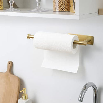 theaoo 2 Packs Paper Towel Holder - Under Cabinet Paper Towel Holder for Kitchen, Adhesive Paper Towel Roll Rack for Bathroom Towel, Wall Mounted Paper Towel Rack, Gold, SUS304 Stainless Steel - color: Gold 2pc
