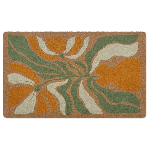 Boho Botanical Floral Door Mat Doormat, Boho Flower Welcome Front Door Mat Indoor Outdoor Entrance, Minimalist Abstract Floral Artificial Coir Doormats Rugs for Porch Entryway Decor 30x17in - color: Floral-20